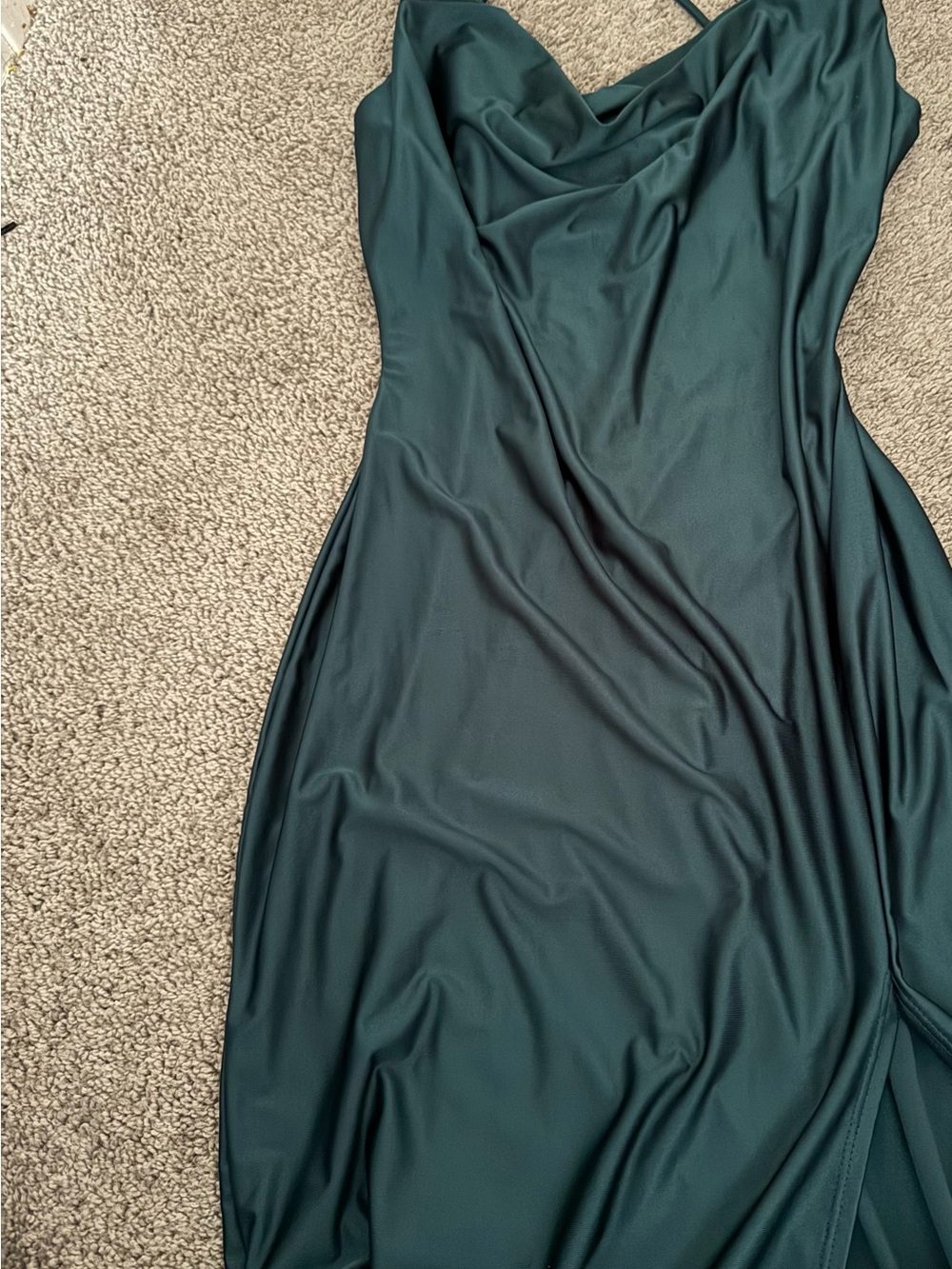 Women’s Emerald Green Slip Dress - Elegant Cowl Neck